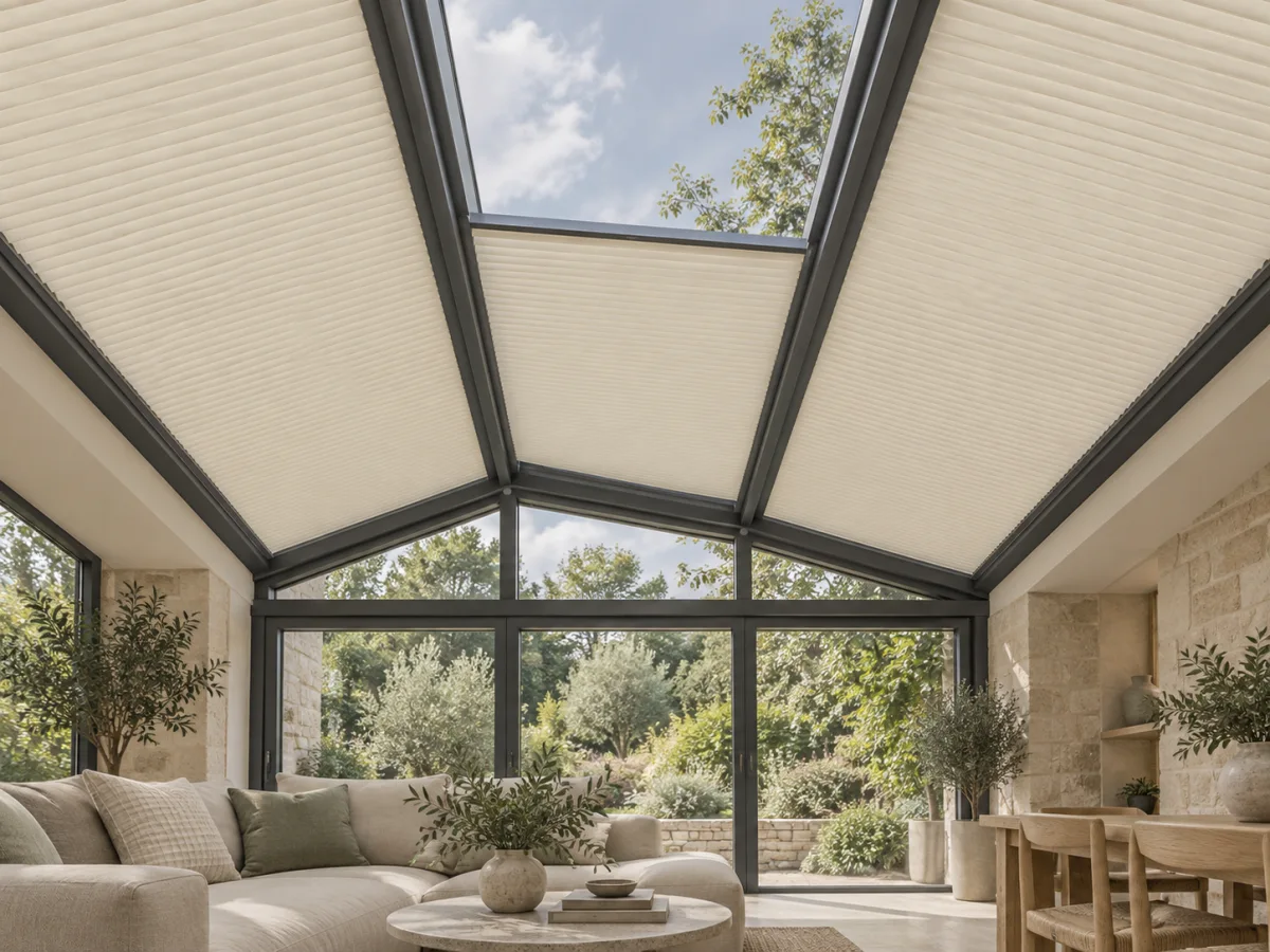 AI-generated concept of fitted shading beneath a glazed roof